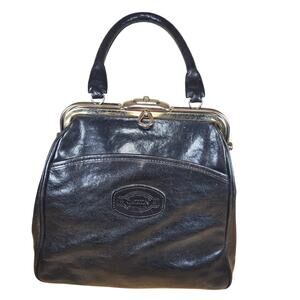 Vintage Oroton Australian Genuine Cowhide Leather Top Handle Bag Black Purse